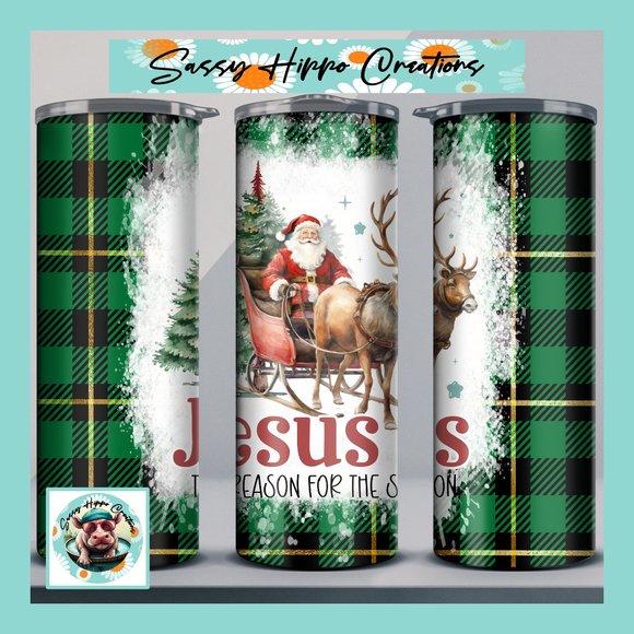 Skinny Tumbler Jesus is the Reason for the Season Christmas Santa Sublimated - Picture 1 of 7
